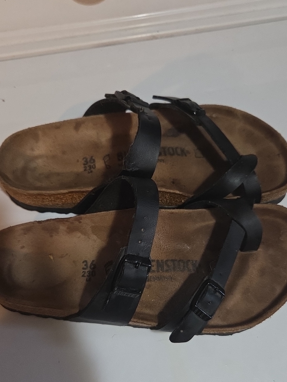 Birkenstock Black Leather Strappy Slide Sandals